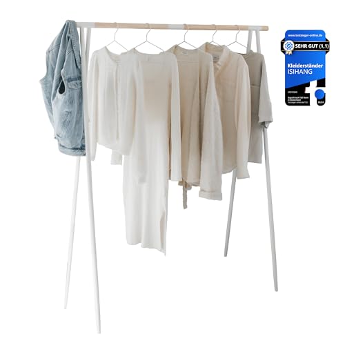 ISIHANG Kleiderständer Kleiderstange Garderobenständer, aus stabilem Holz & Metall, Aufbau in 2 unterschiedlichen Breiten & Höhen, Wardrobe Clothes coat rack in schmal breit klein hoch | weiß von ISIHANG