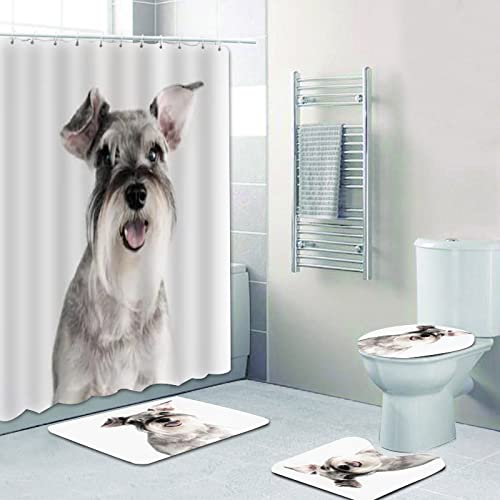 ISILA Schnauzer Hund Duschvorhang Badvorhänge lachend Miniatur Schnauzer Matte Teppich niedliche WC Dekoration von ISILA