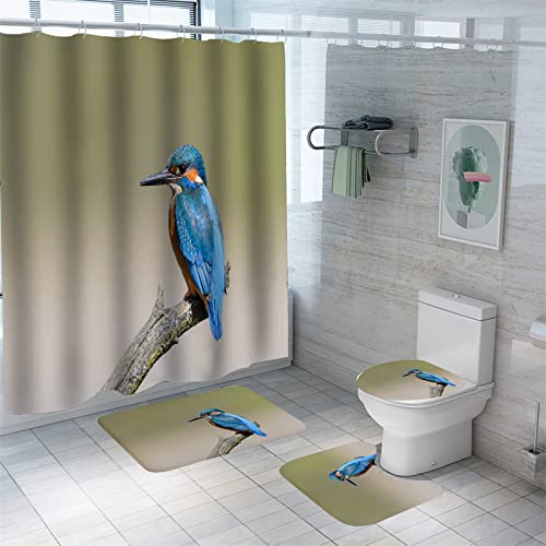 ISILA Vogel Badevorhang Eisvogel Druck Badematte Set Polyester hochwertige rutschfeste Teppich wasserdicht Duschvorhang mit Haken von ISILA