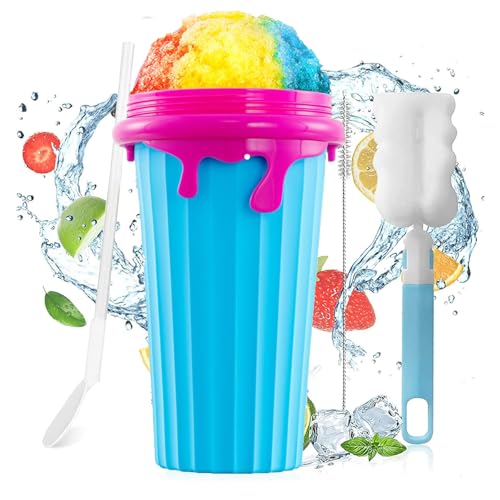 Slush Becher 500 ml, Slushie Maker aus Silikon für Kinder & Erwachsene, Quick Frozen Eisbecher mit 2-in-1 Löffel-Strohhalm, DIY Slushy Cup für Cola, Saft, Milch (Blau) von ISIVOUS