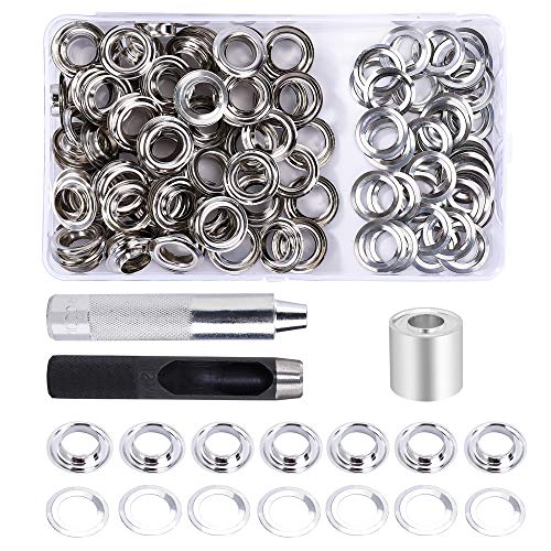 ISIYINER Grommet Werkzeug Kit 12 mm Tülle Ösen Scheiben Ösenzange Set und 100 Sets Grommet Ösen mit Aufbewahrungsbox für Planen Leder Stoff Vorhang Poolabdeckung von ISIYINER