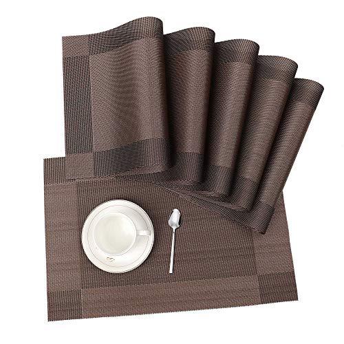 ISIYINER Tischset, Platzset 6er Set rutschfest Abwaschbar PVC Abgrifffeste Hitzebeständig Platzdeckchen für Zuhause Restaurant Speisetisch Braun von ISIYINER