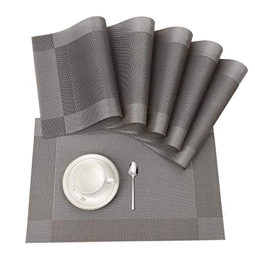 ISIYINER Tischset, Platzset 6er Set rutschfest Abwaschbar PVC Abgrifffeste Hitzebeständig Platzdeckchen für Zuhause Restaurant Speisetisch Silber von ISIYINER