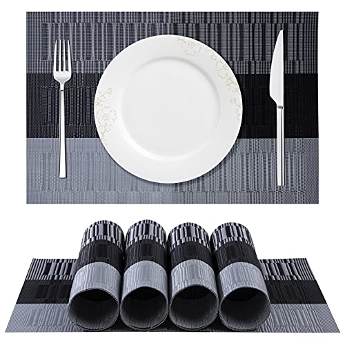 ISIYINER Tischset, Platzset 6er Set Rutschfest Abwaschbar PVC Abgrifffeste Hitzebeständig Platzdeckchen für Zuhause Restaurant Speisetisch, Dark grey von ISIYINER
