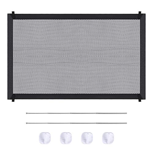 Magic Gate für Hunde - Tragbar Türschutzgitter, Haustier-Sicherheitstor Mit 4 Haken und 2 Edelstahl-Stützstange, Schwarz 110 × 72cm von ISIYINER