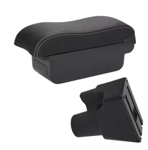 ISJRJF Auto Armlehnenbox Armlehnenbox Passend für Kia Picanto 3 X-Line Autoarmlehne Gebogene Oberfläche Leder Einfache Installation Aufbewahrungsbox Innenraum(C3 Black White NOUSB) von ISJRJF