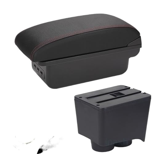 ISJRJF Auto Armlehnenbox Passend für Volkswagen Polo 9N3 Armlehne Auto Armlehnenbox 2002-2009 Nachrüstteile Aufbewahrungsbox Autoinnenausstattung USB(B1 Black red 3USB) von ISJRJF