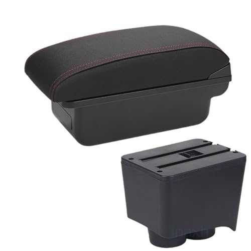ISJRJF Auto Armlehnenbox Passend für Volkswagen Polo 9N3 Armlehne Auto Armlehnenbox 2002-2009 Nachrüstteile Aufbewahrungsbox Autoinnenausstattung USB(C1 Black red NO USB) von ISJRJF