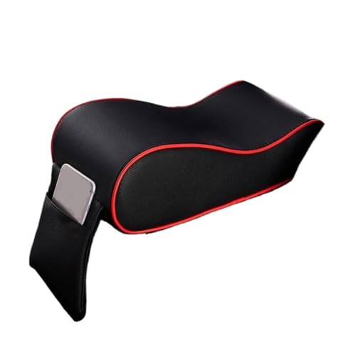 ISJRJF Auto Armlehnenbox Universal Leder Auto Mittelarmlehne Pad Auto Center Console Arm Rest Sitz Box Matte Kissen Kissen Abdeckung Fahrzeug(Black red) von ISJRJF