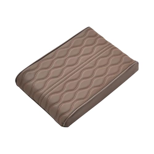 ISJRJF Auto Armlehnenbox Wellenstickerei PU-Leder Auto Armlehnenmatte Mittelkonsole Armlehne Schutzkissen Auto Aufbewahrungsbox Abdeckung Pad(Coffee) von ISJRJF