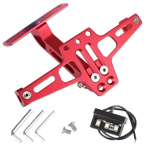 ISJRJF seitlich Nummernschildhalter Aluminium-Fender-Eliminator-Kits. Universelle Kennzeichenhalterung für Motorräder mit LED-Licht und Blinkerhalter hinten. Kennzeichenhalter(Red) von ISJRJF