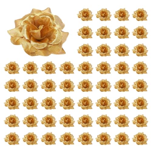 ISKDJBJG 300 STK. Seide Kuenstliche Braut Clips Blumenkoepfe (Golden) von ISKDJBJG