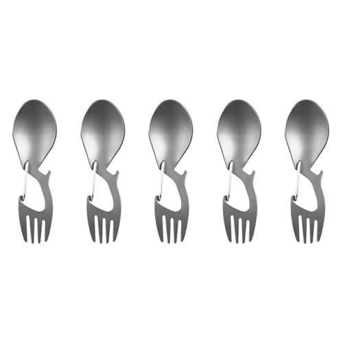 ISKDJBJG 5X 3 in 1 Camping Picknick Titanium Geschirr Ultra Leicht Pure oder Edelstahl Spork Titanium von ISKDJBJG