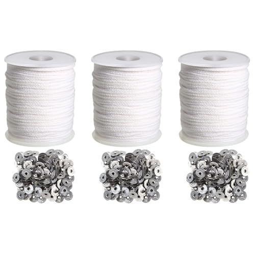 ISKDJBJG Kerzen-DIY-Werkzeug-Set, 3 Rolle 200Ft/61M Baumwoll-Kerzendochtkern mit 300-Teiligem Kerzendochthalter für das Kerzenherstellungs-Kit ISKDJBJG Kerzen-DIY-Werkzeug-Set, 3 Rolle 200Ft/61M Baumwoll-Kerzendochtkern mit 300-Teiligem Kerzendochthalter für das Kerzenherstellungs-Kit von ISKDJBJG