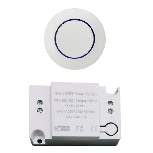 ISKDJBJG Tuya 433MHz RF-Fernbedienungsschalter 10A Relais-Empfänger Mini-Rundknopf-Wandpanellschalter für LED-Lichtlampe Ventilator von ISKDJBJG