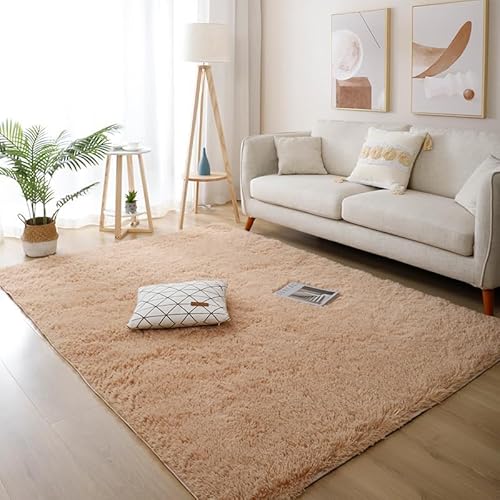 ISMOL Weicher 160x230cm Zottelteppich Flauschiger Flächenteppich Waschbarer Anti-Rutsch-Teppich Wohnzimmer Schlafzimmer Kinderzimmer Teppich Moderner einfarbiger Teppich（Khaki） von ISMOL