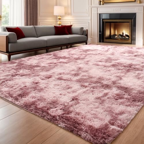 ISMOL Weicher Flauschiger Zottelteppich Wohnzimmer Schlafzimmer Flächenteppich Waschbarer Rutschfester Teppich Im Freien Flur Moderner Dekorativer Teppich(120x160cm, Rosa Gekoppelt) von ISMOL