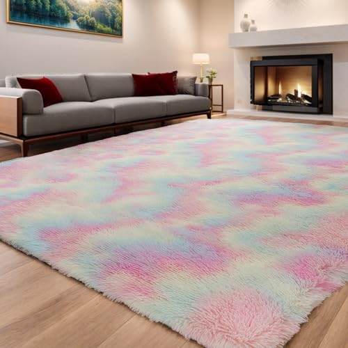 ISMOL Weicher Flauschiger Zottelteppich Wohnzimmer Schlafzimmer Flächenteppich Waschbarer Rutschfester Teppich Im Freien Flur Moderner Dekorativer Teppich(120x160cm, Schillernd) von ISMOL