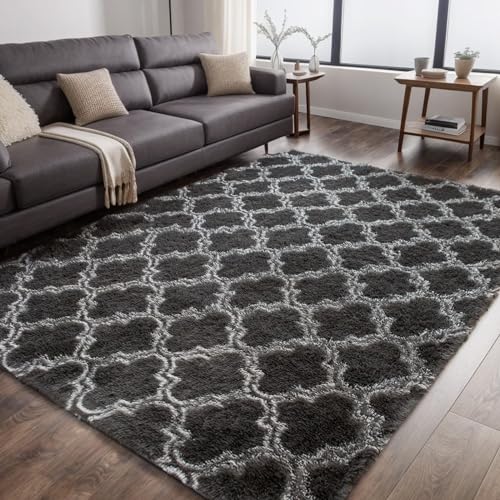 ISMOL Weicher Teppich 120x180cm Wohnzimmer Schlafzimmer Zottelteppich Flauschiger Zottelteppich modern Indoor Rutschfester Teppich waschbar Teppich (Grau) von ISMOL