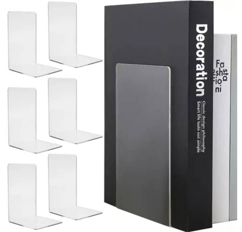 ISO TRADE Buchstütze Buchstütze 6er Set (Bücherhalter Organisator Regal, 6 St., Glasklares Acryl möbelschonend), Buchstütze aus Acryl von ISO TRADE