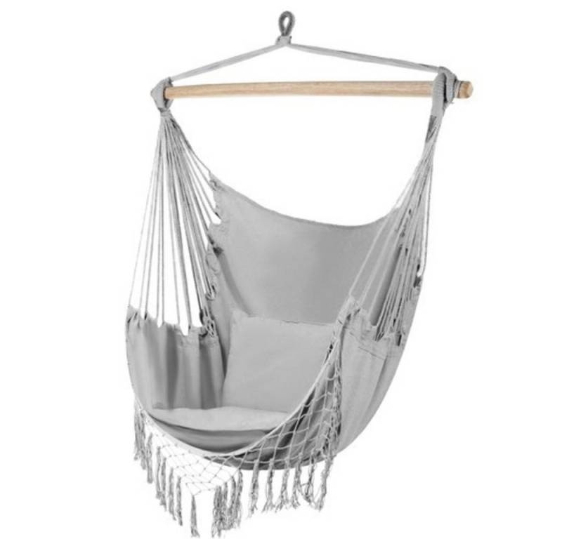 ISO TRADE Hängematte Brasilianischer Stuhl Hängematte (Spar-Set, 1 St., bequeme Kissen), Belastbar bis 120 kg, sicherer Montagering und robuste Verarbeitung von ISO TRADE