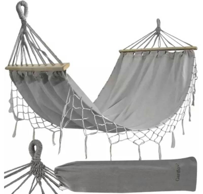 ISO TRADE Hängematte Gartenhängematte 200 x 100 cm (atmungsaktiv Tuchhängematte, 1 St., Gartenhängematte Baumwolle Polyester), Belastbarkeit 200 kg grau von ISO TRADE