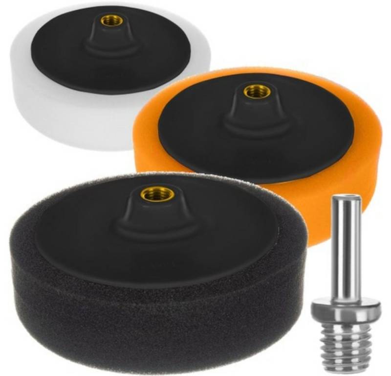 ISO TRADE Polierschwamm Polierschwamm Set, (3er Set, 3 St., 3 härte Stufen), Polierschwamm 150 mm Polierpad Set für Auto M14 Bohrer Adapter von ISO TRADE