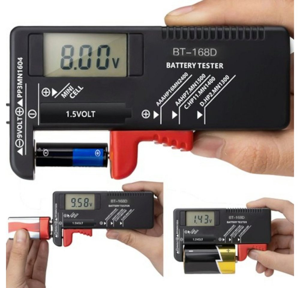 ISO TRADE Strommessgerät Batterietester, 2,00  Display, Digital, Messgerät für Batterie, 1-tlg., Batterietester mit LCD Anzeige, Display Messgerät Batterie" von ISO TRADE