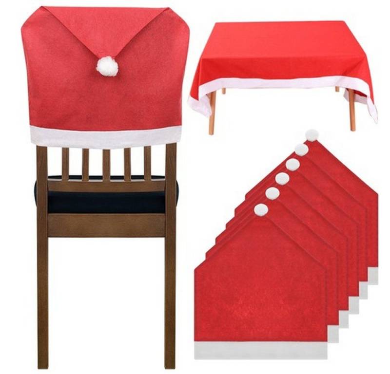 ISO TRADE Stuhlbezug Weihnachts-Stuhlhussen Tischdecken, 6 Stuhlhussen und 1 Tischdecke im klassischen Nikolaus-Stil ISO TRADE Stuhlbezug Weihnachts-Stuhlhussen Tischdecken, 6 Stuhlhussen und 1 Tischdecke im klassischen Nikolaus-Stil von ISO TRADE