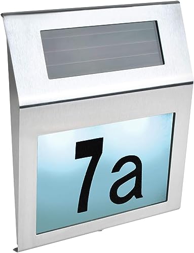 LED Solar Hausnummer | Hausnummer | Batterie-Buchstabenzahlen Dämmerungssensor Montagematerial | Zahlen 1-9 und Kleinbuchstaben A-h im Set | 6783 von ISO TRADE