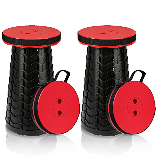 ISOISL 2X Tragbarer Klapphocker Faltbar Tragfähigkeit 150 kg,Leichte Faltbarer hocker,6-44 cm Teleskophocker Höhenverstellbare,Campinghocker Ausziehbarer für Camping Garden Angeln Rot von ISOISL