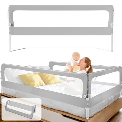 ISOISL 2er Bettgitter 200+150 cm Bettschutzgitter Kinderbettgitter für Kinder,Rausfallschutz Boxspringbett Klappbar Nagelfreie Montage luftiges Rausfallschutz Bett für Kleinkinder Baby,Grau von ISOISL