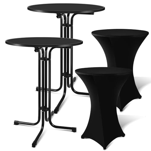 ISOISL 2er Set Stehtisch Klappbar 80 cm Outdoor Schwarz Stehtische Klappbar Höhenverstellbar Stehtisch mit Husse Bartisch Rund 110cm Hoch Bistro Tisch Indoor von ISOISL