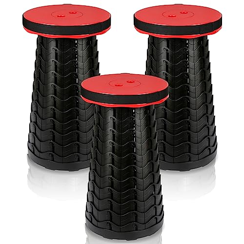 ISOISL 3X Tragbarer Klapphocker Faltbar Tragfähigkeit 150 kg,Leichte Faltbarer hocker,6-44 cm Teleskophocker Höhenverstellbare,Campinghocker Ausziehbarer für Camping Garden Angeln Rot von ISOISL