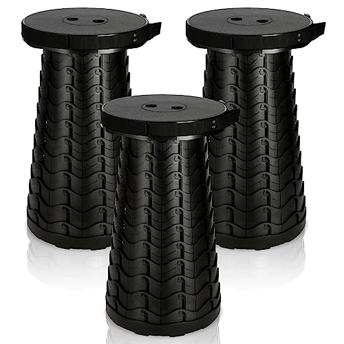 ISOISL 3X Tragbarer Klapphocker Faltbar Tragfähigkeit 150 kg,Leichte Faltbarer hocker,6-44 cm Teleskophocker Höhenverstellbare,Campinghocker Ausziehbarer für Camping Garden Angeln Schwarz von ISOISL