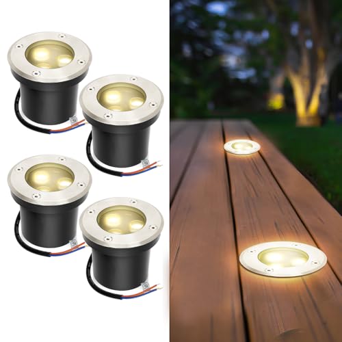 ISOISL 4 Stück Bodeneinbaustrahler aussen mit LED 3W Warmweiß IP65 Bodenstrahler außen Schwarz matt rund,Bodenleuchten befahrbar 230V,Bodeneinbauleuchten für Boden Garten Pool Pflanzen von ISOISL