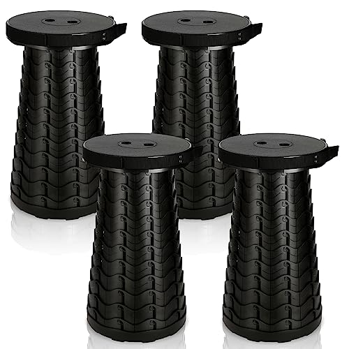 ISOISL 4X Tragbarer Klapphocker Faltbar Tragfähigkeit 150 kg,Leichte Faltbarer hocker,6-44 cm Teleskophocker Höhenverstellbare,Campinghocker Ausziehbarer für Camping Garden Angeln Schwarz von ISOISL