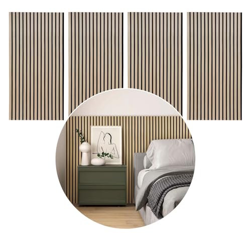 ISOISL Akustikpaneele Holz 2,88㎡ - 4er Set 120x60cm Wandverkleidung Wandpaneele 3D Wall Panel Wandpaneele auf Filz Natürliche Eiche für Wohnzimmer,Home Office,Studio von ISOISL