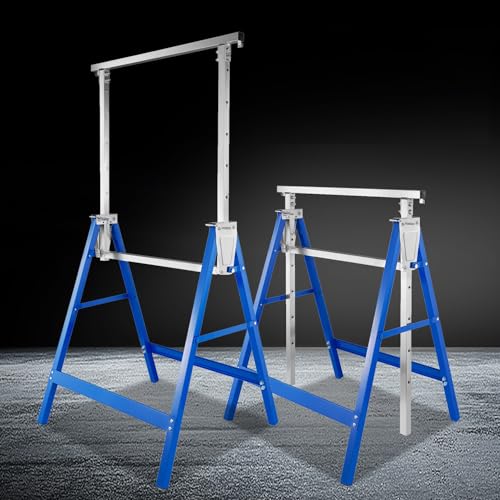 ISOISL Arbeitsbock 2er Set, Arbeitsböcke Höhenverstellbar,Böcke Klappbar Tragkraft 200 kg 7-fach, Metall Klappbock,Gerüstbock 82-130 cm,Unterstellbock Arbeitsbock(Blau) von ISOISL