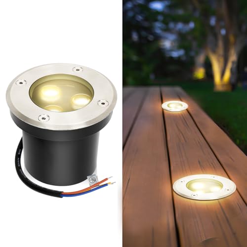 ISOISL Bodeneinbaustrahler aussen mit LED 3W Warmweiß IP65 Bodenstrahler außen Schwarz matt rund,Bodenleuchten befahrbar 230V,Bodeneinbauleuchten für Boden Garten Pool Pflanzen von ISOISL