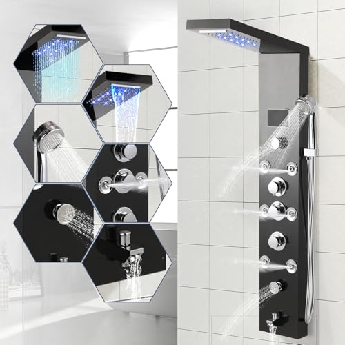 ISOISL Duschpaneel mit Armatur, Edelstahl Duschpaneel 6 Funktionen mit LED Temperaturanzeige Regen&Wasserfall Dusche、Handbrause、Massagedüsen und Wanneneinlauf Duschpaneel Duschsäule ISOISL Duschpaneel mit Armatur, Edelstahl Duschpaneel 6 Funktionen mit LED Temperaturanzeige Regen&Wasserfall Dusche、Handbrause、Massagedüsen und Wanneneinlauf Duschpaneel Duschsäule von ISOISL