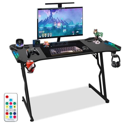 ISOISL Gaming Schreibtisch,Gaming Tisch,Stabiler Gamer Tisch, PC Tisch Gaming mit Kohlefaserbeschichtung, Computertisch mit Getränkehalter und Kopfhörerhaken, Schwarz von ISOISL
