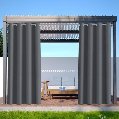 ISOISL Garden Outdoor Vorhang Wetterfest, Outdoorvorhänge mit 244x132CM(HöhexBreite) Ösen(1.6 inch), Vorhang Sichtschutz Sonnenschutz für Terrasse, Balkon, Pavillon, Vorhang Grau, 2 Stück von ISOISL