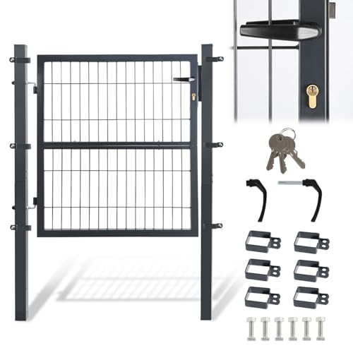 ISOISL Gartentor metall, 120x100cm Gartentür aus verzinktem Stahl, Zauntür Hoftür inkl.Schloss Türklinke und 3 Schlüsseln, Zauntor Zaun Robust und Langlebig, Wetterfest von ISOISL