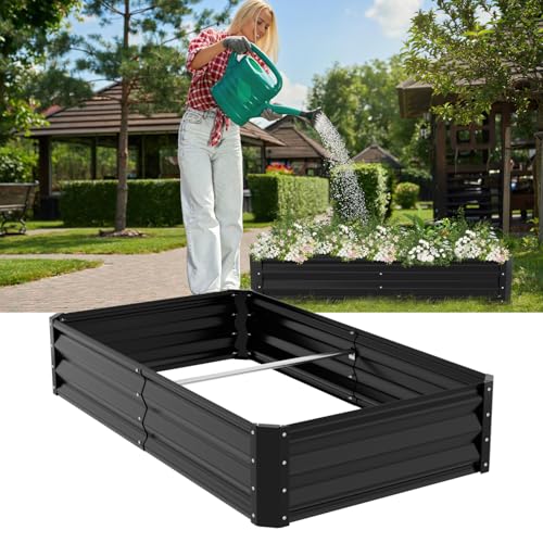 ISOISL Hochbeet Metall 160x90x30cm, Hochbeete für Garten, Hochbeete-Kit mit Stützstangen & Gummi-Schutzstreifen, Blumenbeet Leicht zu montieren, für Gemüsebeet Blumen Früchte (Schwarz) von ISOISL