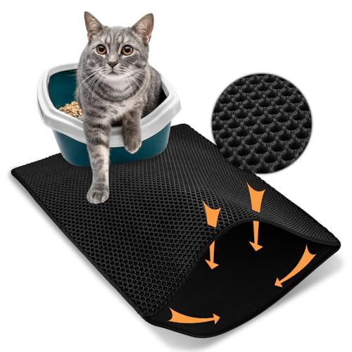 ISOISL Katzenklo Matte 78cm*60cm Katzenstreu Matte Wasserdichte Katzenklo Unterleger Waben Design Katzenklo Vorleger Doppelte Schichte Entwurf Bienenwabe Matte Katzenmatte von ISOISL
