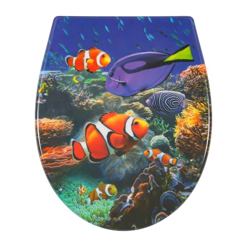 ISOISL O-förmiges Sitzdesign Toilettensitz mit Absenkautomatik Bis 150kg Soft-Close Mechanismus Toilettensitz mit Motiv klo deckel Sanftes Schließen (Unterwasserwelt) von ISOISL