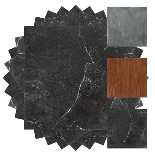ISOISL PVC Bodenbelag 30x30cm, Vinyl-Fliesen 66 Fliesen 6m²,Selbstklebend Fliesen Marmoreffekt,Wasserdicht Rutschfeste Schneidbar Bodenfliesen für Wohnzimmer Schlafzimmer (Schwarz Marmor) von ISOISL