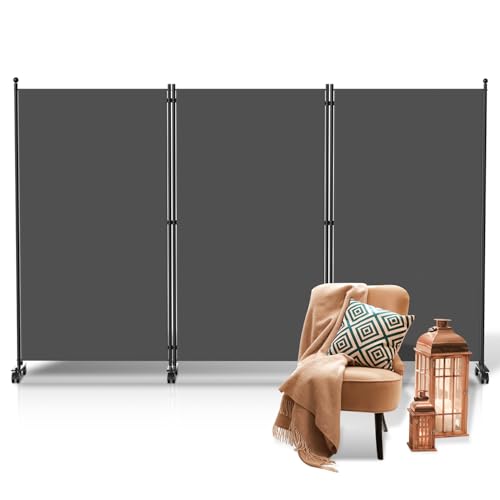 ISOISL Paravent, Raumteiler klappbar auf Rollen 3-teilig 263×181 cm, Wetterfester Paravent für Büro Garten Balkon Terrasse innen- Anthrazit von ISOISL