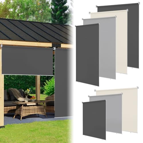 ISOISL Senkrechtmarkise 140×140CM Vertikalmarkise Außenrollo Sonnenschutzrollo Sichtschutz Beschattung UV Schutz für Balkon, Terrasse, Gartencm, Anthrazit-2 Stück von ISOISL